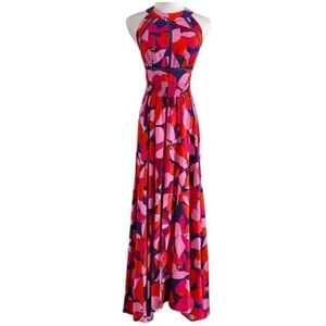 Abel The Label Charlotte Bright Bold Colourful Backless Floral Maxi Dress Sz S